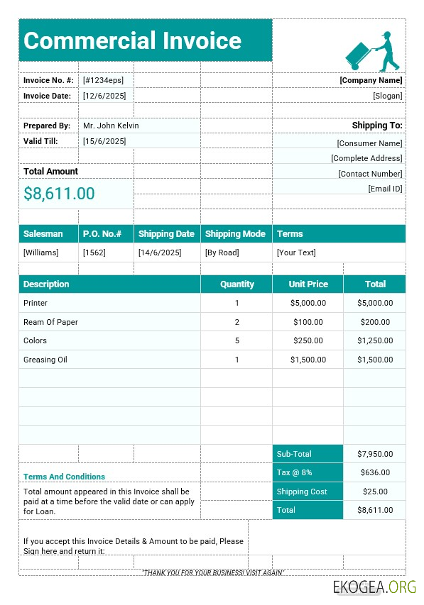 Modèle de facture commerciale imprimable